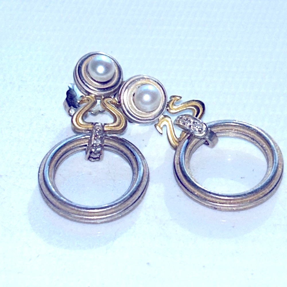 Slane & Slane extremely rare 18k gold and sterling silver diamond pearl earrings - Picture 7 of 8